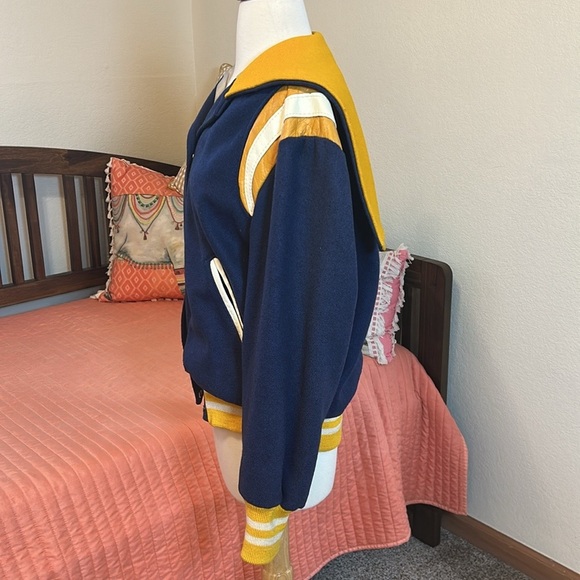 Vintage 70-80s Holloway Varsity Jacket women’s Blue Yellow Leather Wool sz Med - Picture 6 of 15